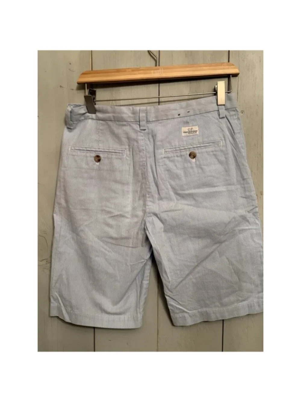 Vineyard Vines Boys Blue Striped Cotton Seersucker Bermuda Chino Shorts Sz-18